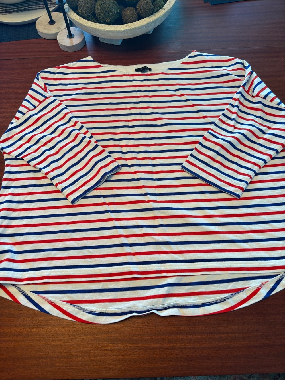 J. Crew Striped Long Sleeve Boatneck Top in White, Red & Blue